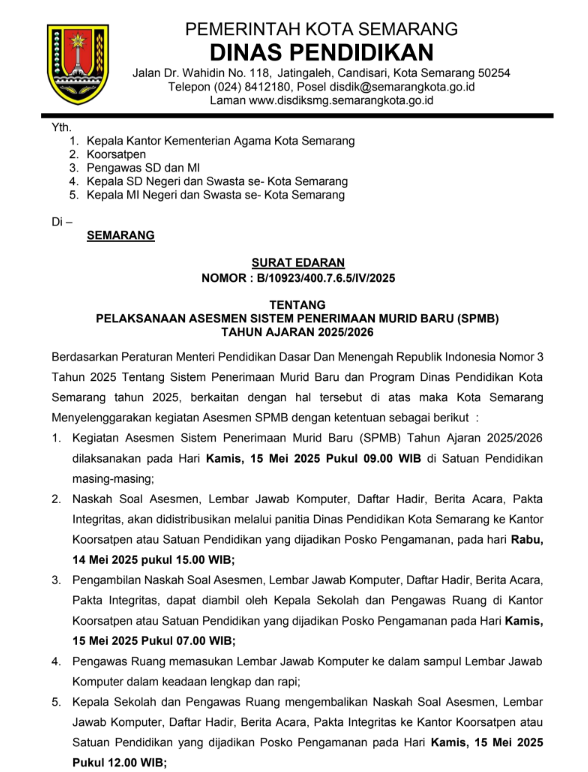 Pelaksanaan Asesmen Sistem Penerimaan Murid Baru (SPMB) Tahun Ajaran 2025/2026